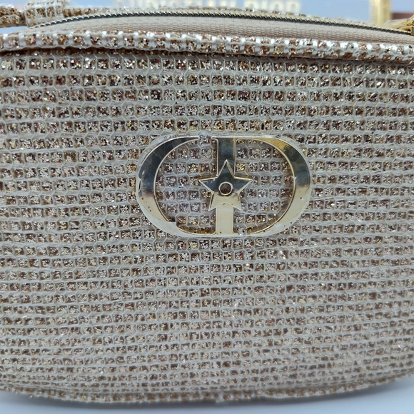 Christian Dior Platinum Beauty GWP Gold Tweed Cosmetic Vanity Pouch NIB - Picture 4 of 11